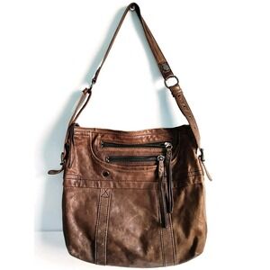 Andrew Marc Hobo Shoulder Bag Y2K Brown Large Leather Slouchy